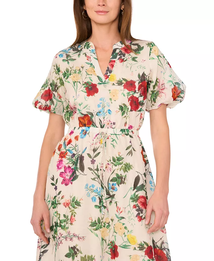 Vince Camuto Women's Floral-Print Puff-Sleeve Maxi Dress Women's Fashion Shoes & Accessories