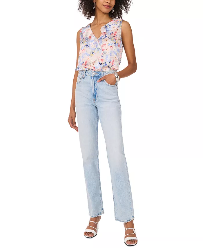Vince Camuto Women's Floral-Print Ruffled Sleeveless Top Women's Fashion Shoes & Accessories