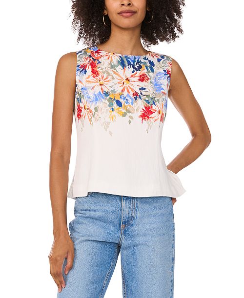 Vince Camuto Women's Floral-Print Sleeveless Top Women's Fashion Shoes & Accessories