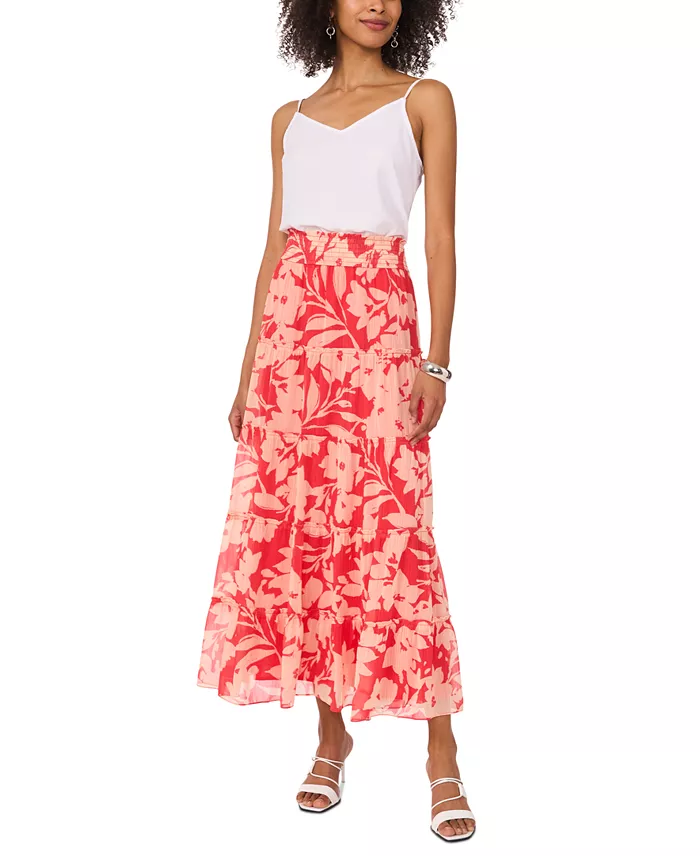 Vince Camuto Women's Floral-Print Tiered Maxi Skirt Women's Fashion Shoes & Accessories