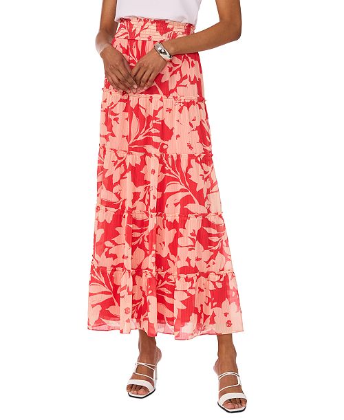 Vince Camuto Women's Floral-Print Tiered Maxi Skirt Women's Fashion Shoes & Accessories