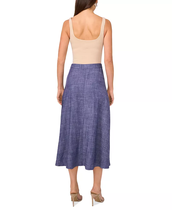 Vince Camuto Women's Linen-Blend Chambray Midi Skirt Women's Fashion Shoes & Accessories