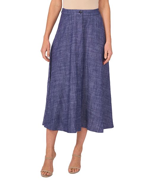 Vince Camuto Women's Linen-Blend Chambray Midi Skirt Women's Fashion Shoes & Accessories