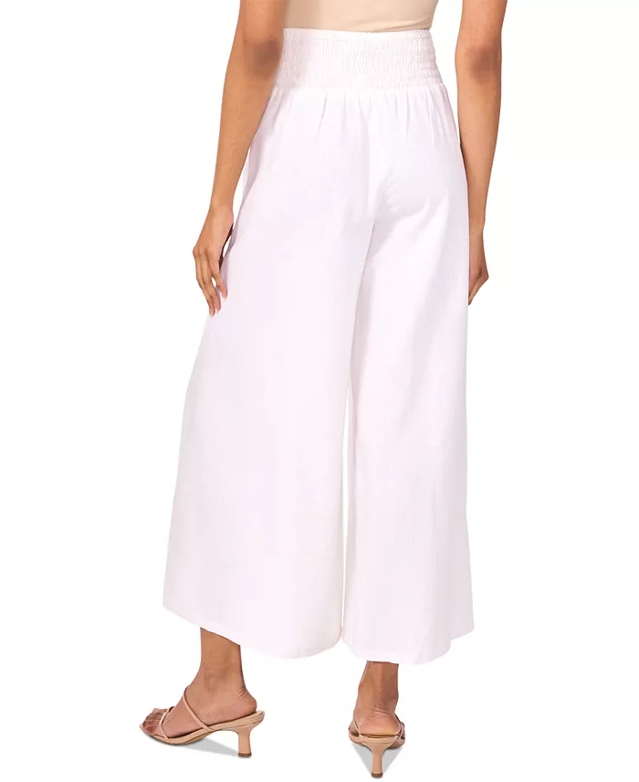 Vince Camuto Women's Linen Blend Smocked Waist Cropped Wide Leg Pants Women's Fashion Shoes & Accessories