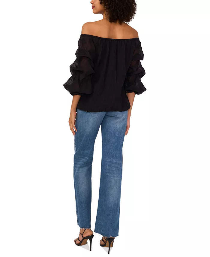 Vince Camuto Women's Paisley-Print Off-The-Shoulder Bubble 3/4-Sleeve Tie-Front Blouse Women's Fashion Shoes & Accessories