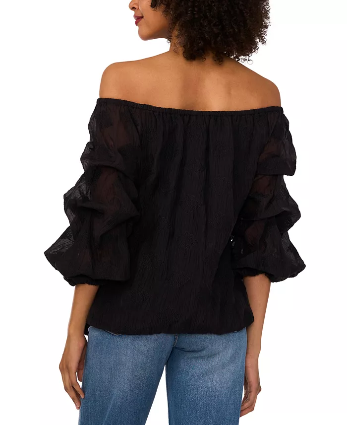 Vince Camuto Women's Paisley-Print Off-The-Shoulder Bubble 3/4-Sleeve Tie-Front Blouse Women's Fashion Shoes & Accessories