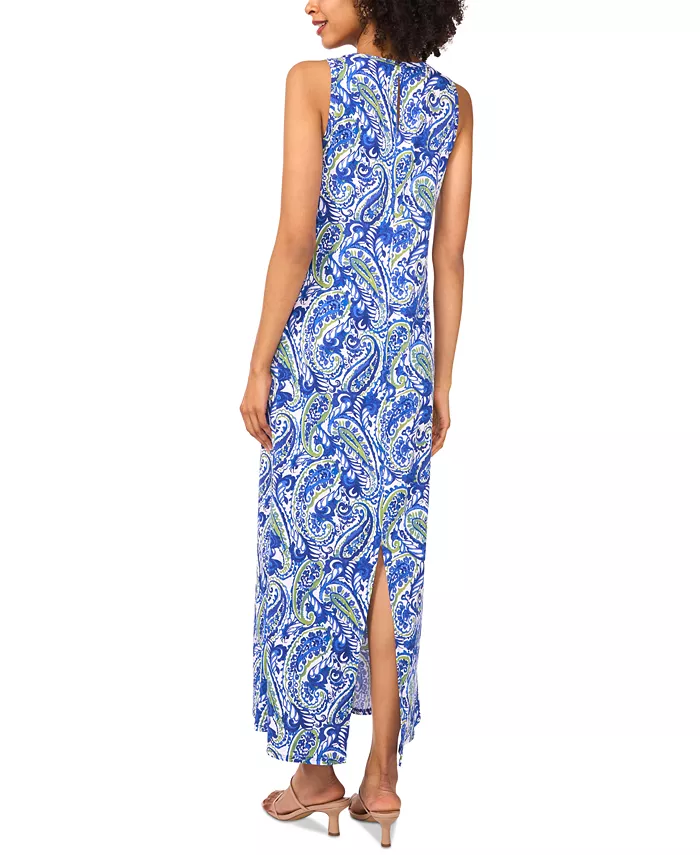 Vince Camuto Women's Paisley-Print Sleeveless Keyhole-Back Crewneck Maxi Dress Women's Fashion Shoes & Accessories