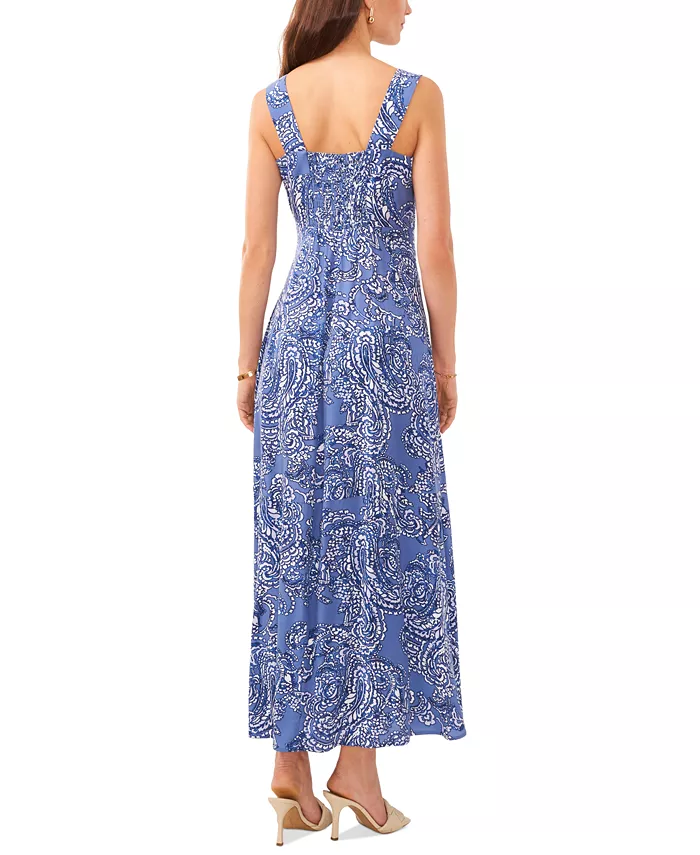 Vince Camuto Women's Paisley-Print Square-Neck Smocked-Back Sleeveless Maxi Dress Women's Fashion Shoes & Accessories