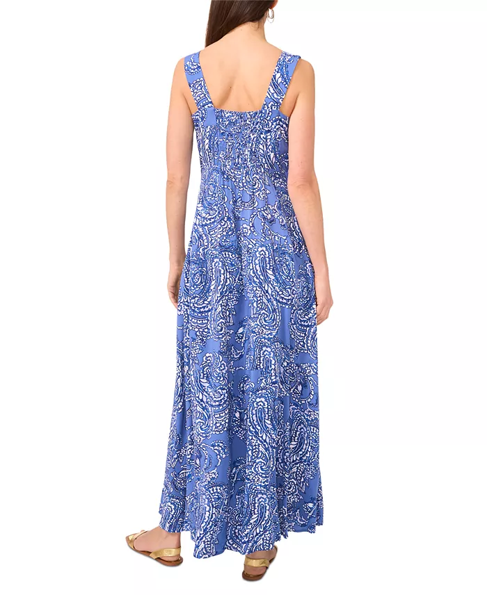 Vince Camuto Women's Paisley-Print Square-Neck Smocked-Back Sleeveless Maxi Dress Women's Fashion Shoes & Accessories