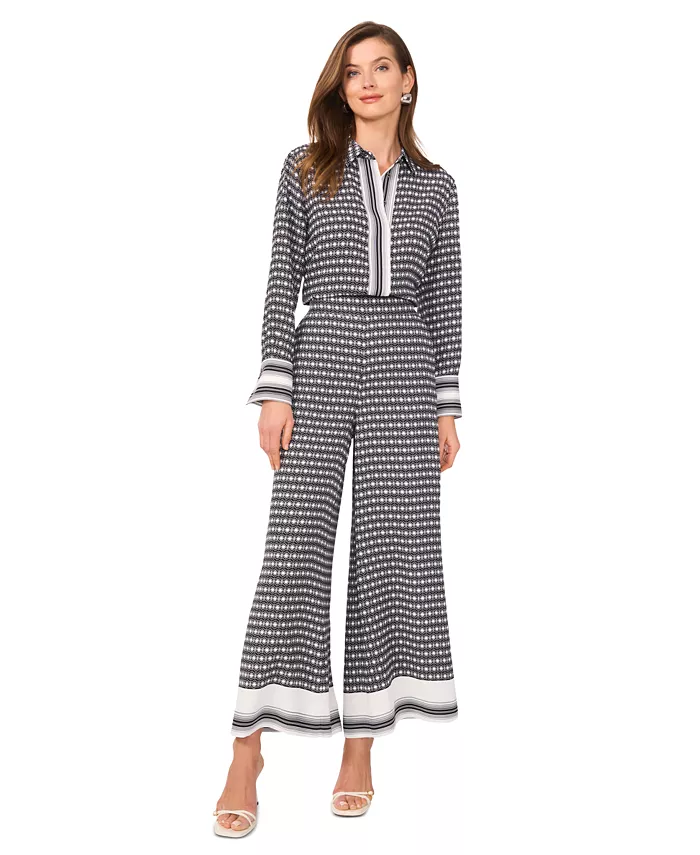 Vince Camuto Women's Printed Button-Front Top & Wide-Leg Pants Women's Fashion Shoes & Accessories