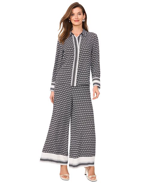 Vince Camuto Women's Printed Button-Front Top & Wide-Leg Pants Women's Fashion Shoes & Accessories