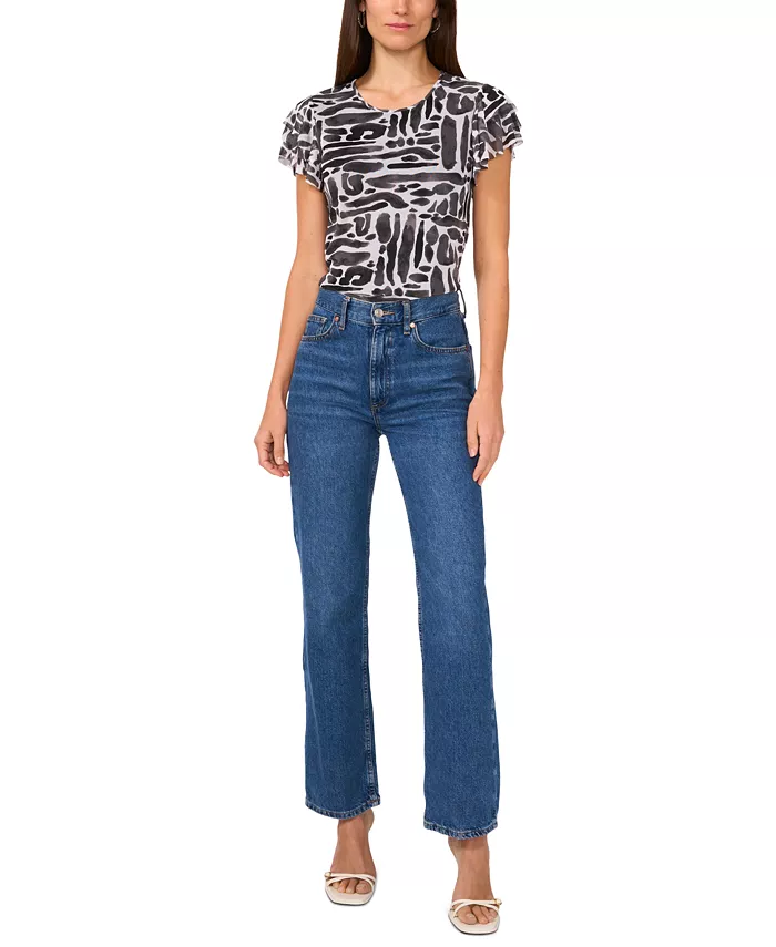 Vince Camuto Women's Printed Flutter-Sleeve Top Women's Fashion Shoes & Accessories
