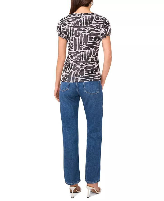 Vince Camuto Women's Printed Flutter-Sleeve Top Women's Fashion Shoes & Accessories