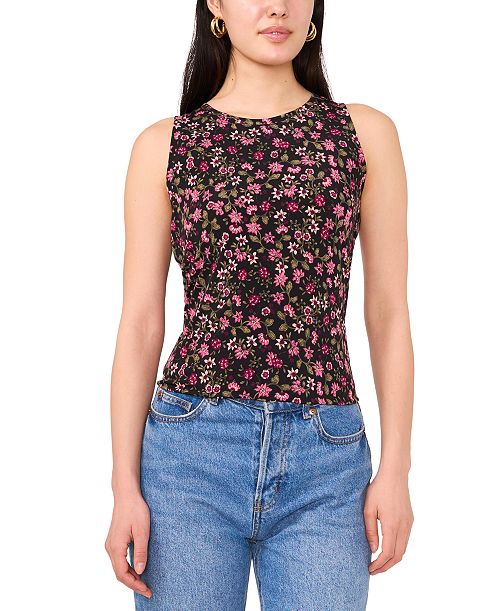 Vince Camuto Women's Printed Keyhole-Back Tank Top Women's Fashion Shoes & Accessories