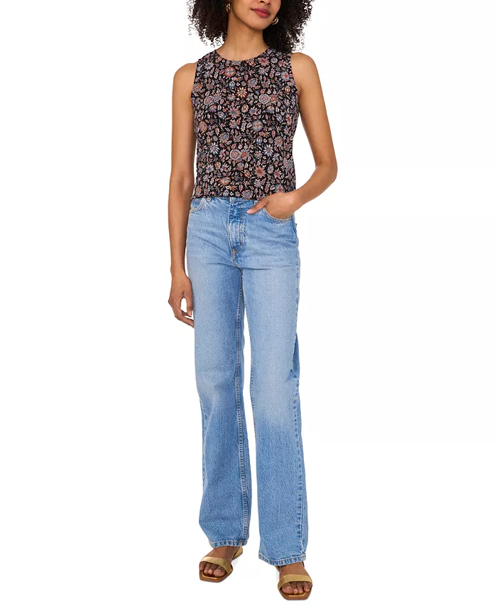 Vince Camuto Women's Printed Keyhole Tank Top Women's Fashion Shoes & Accessories
