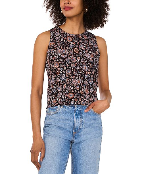 Vince Camuto Women's Printed Keyhole Tank Top Women's Fashion Shoes & Accessories