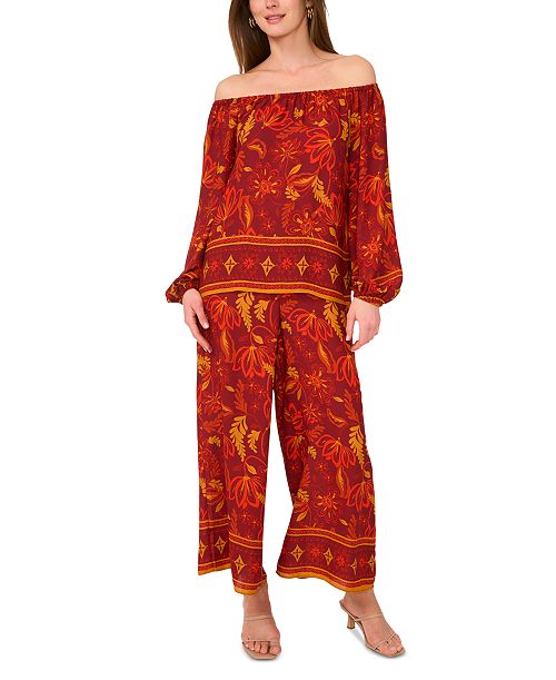 Vince Camuto Women's Printed Pull-On Wide-Leg Pants Women's Fashion Shoes & Accessories