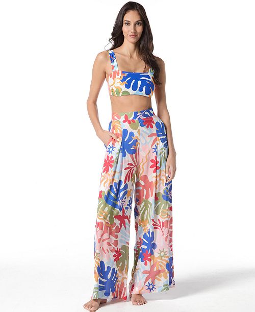Vince Camuto Women's Printed Square-Neck Bikini Top & Cover-Up Pants Women's Fashion Shoes & Accessories