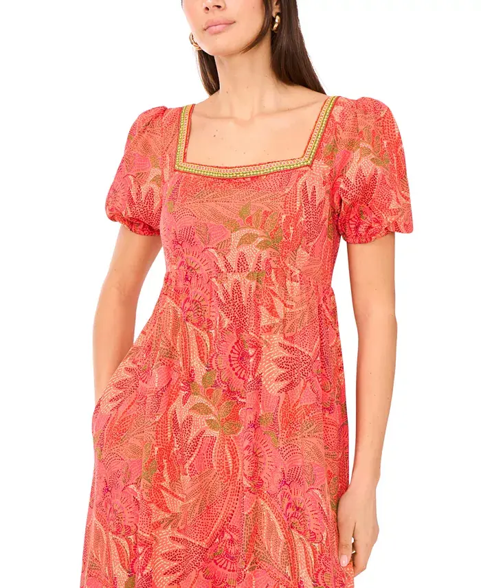 Vince Camuto Women's Printed Square-Neck Maxi Dress Women's Fashion Shoes & Accessories