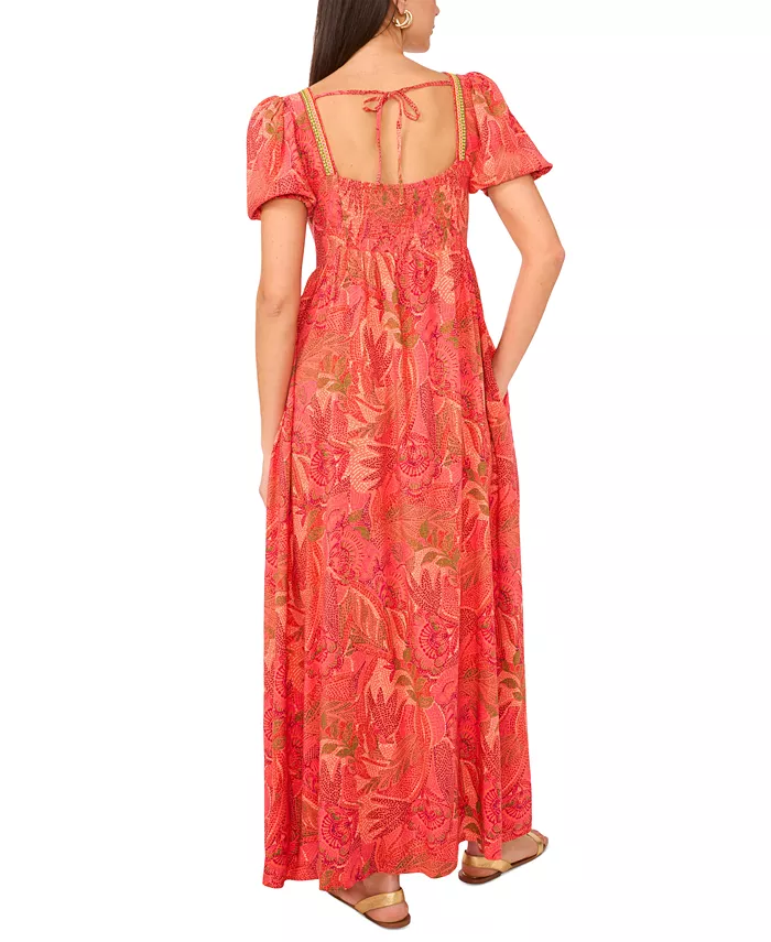 Vince Camuto Women's Printed Square-Neck Maxi Dress Women's Fashion Shoes & Accessories