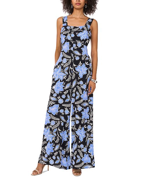 Vince Camuto Women's Printed Square-Neck Wide-Leg Jumpsuit Women's Fashion Shoes & Accessories