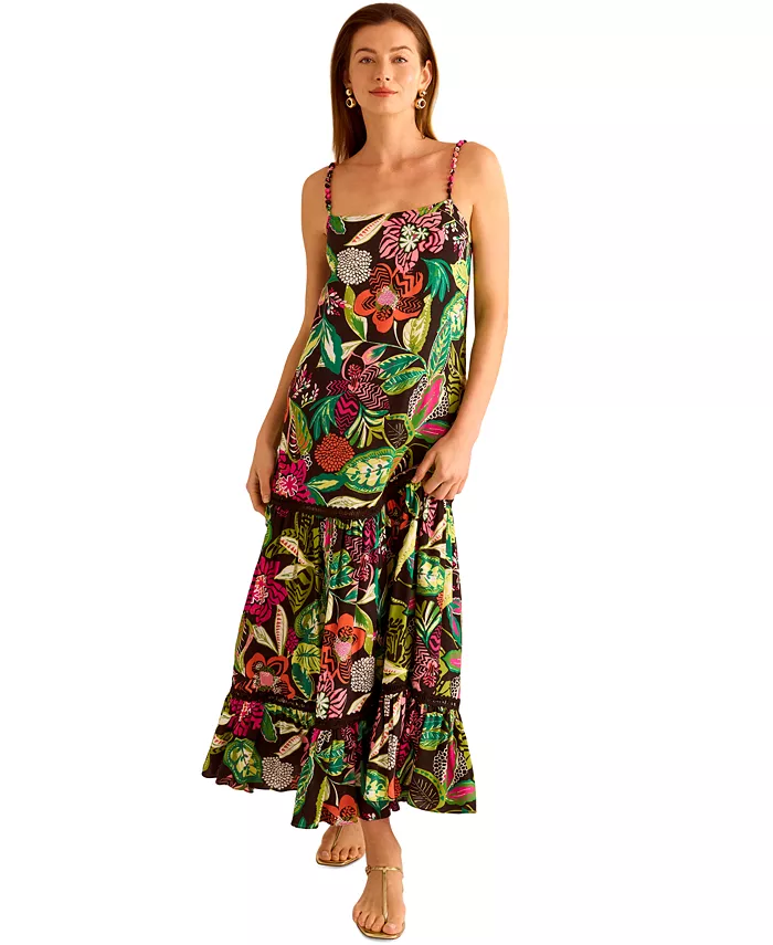 Vince Camuto Women's Printed Tiered Maxi Dress Women's Fashion Shoes & Accessories