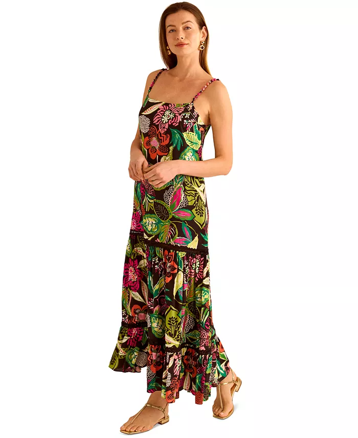 Vince Camuto Women's Printed Tiered Maxi Dress Women's Fashion Shoes & Accessories