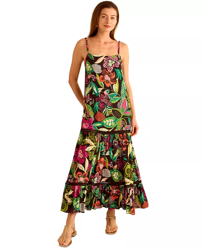 Vince Camuto Women's Printed Tiered Maxi Dress Women's Fashion Shoes & Accessories