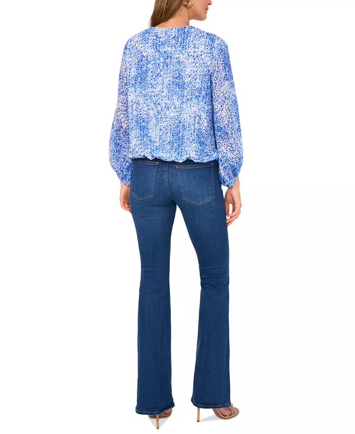 Vince Camuto Women's Printed V-Neck Balloon-Sleeve Faux-Wrap Top Women's Fashion Shoes & Accessories