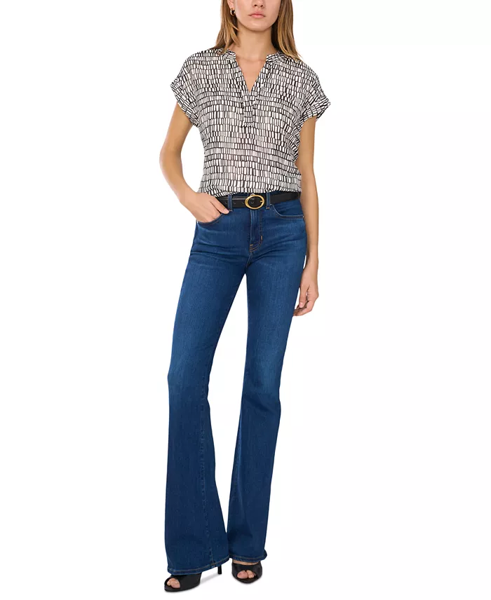 Vince Camuto Women's Printed V-Neck Cap-Sleeve Top Women's Fashion Shoes & Accessories