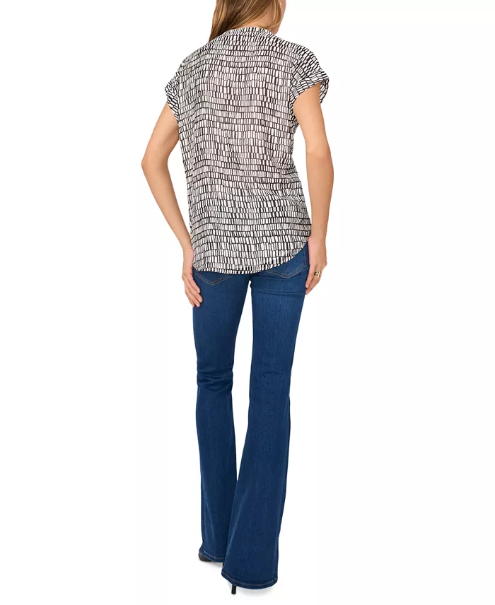 Vince Camuto Women's Printed V-Neck Cap-Sleeve Top Women's Fashion Shoes & Accessories