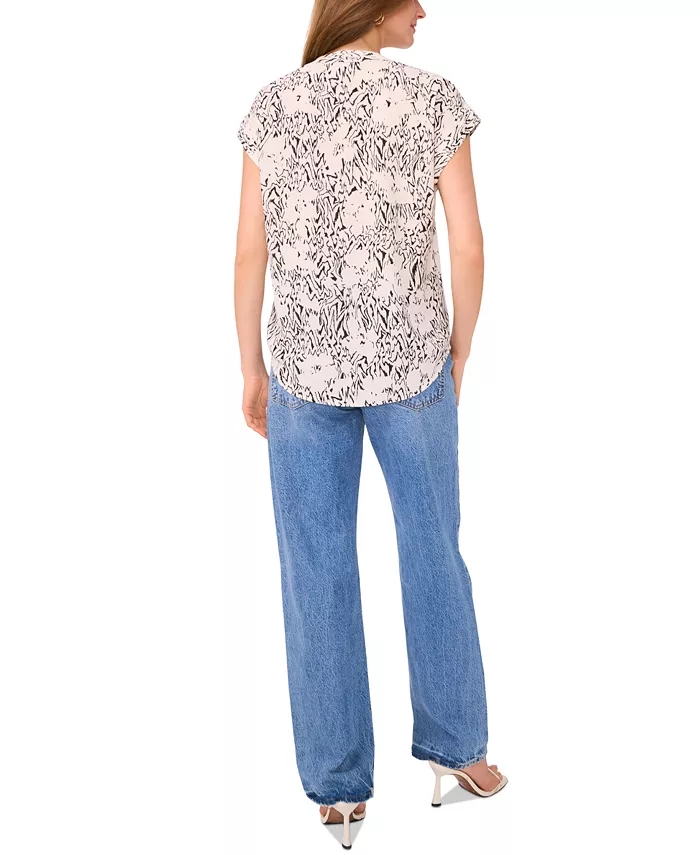 Vince Camuto Women's Printed V-Neck Placket Blouse Women's Fashion Shoes & Accessories