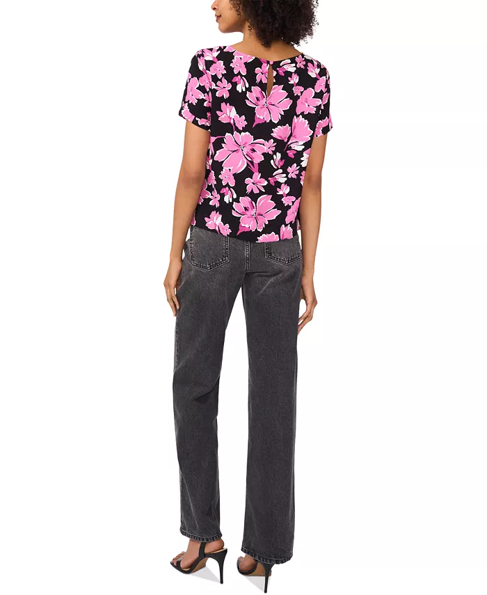 Vince Camuto Women's Rolled-Cuff Printed Blouse Women's Fashion Shoes & Accessories