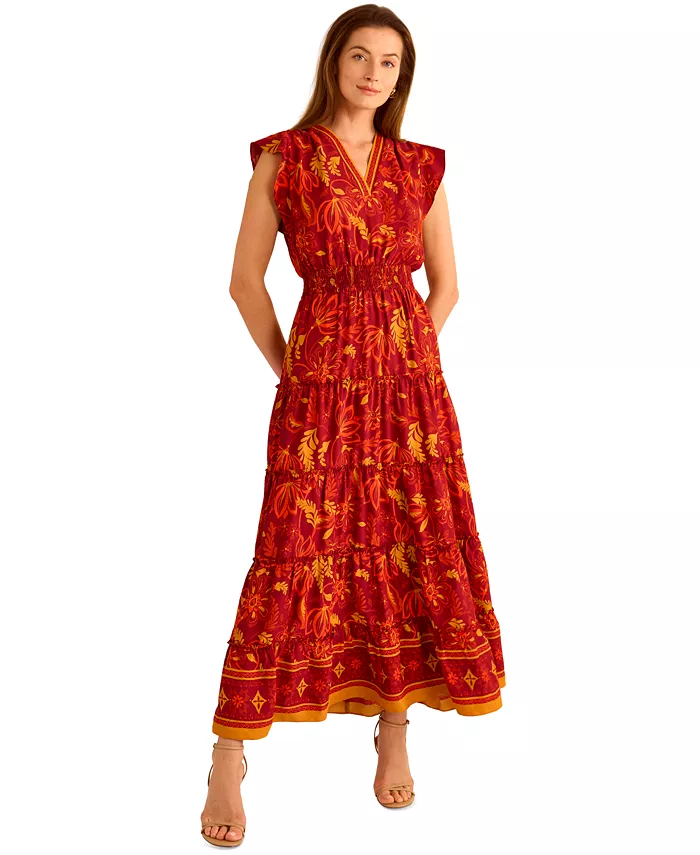 Vince Camuto Women's Ruffle-Sleeve Tiered Maxi Dress Women's Fashion Shoes & Accessories