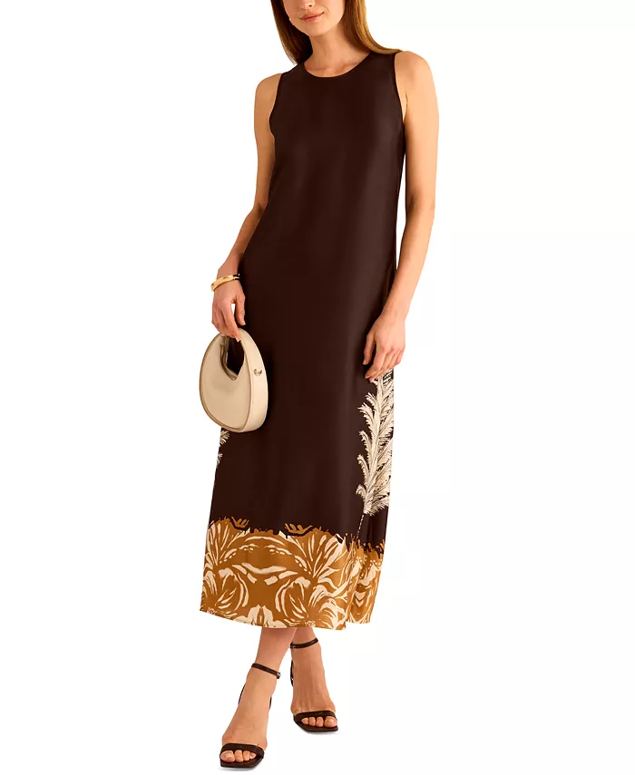 Vince Camuto Women's Sleeveless Back-Slit A-Line Dress Women's Fashion Shoes & Accessories