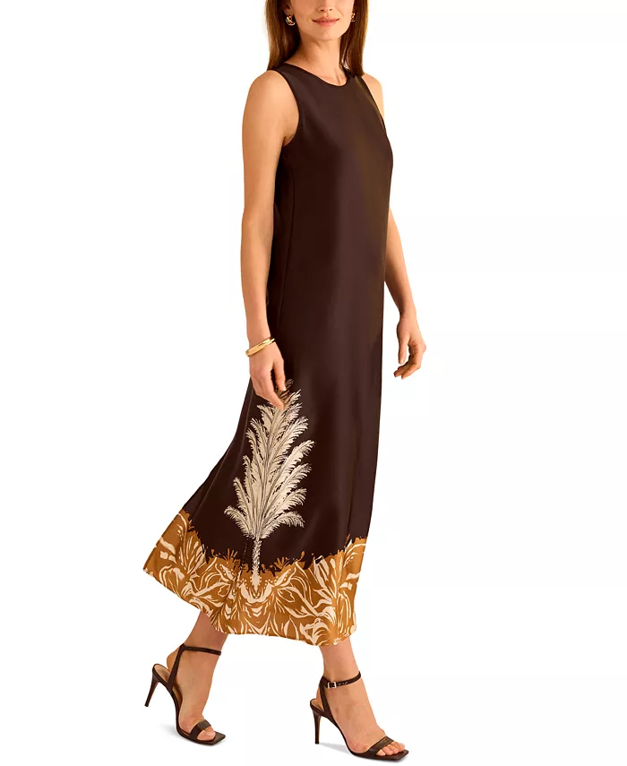 Vince Camuto Women's Sleeveless Back-Slit A-Line Dress Women's Fashion Shoes & Accessories