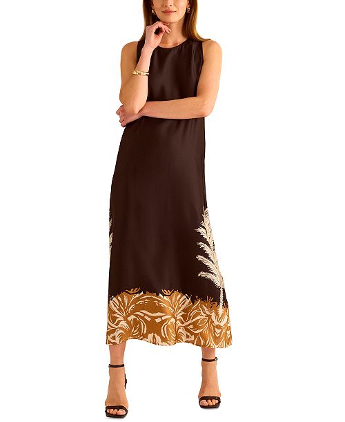 Vince Camuto Women's Sleeveless Back-Slit A-Line Dress Women's Fashion Shoes & Accessories