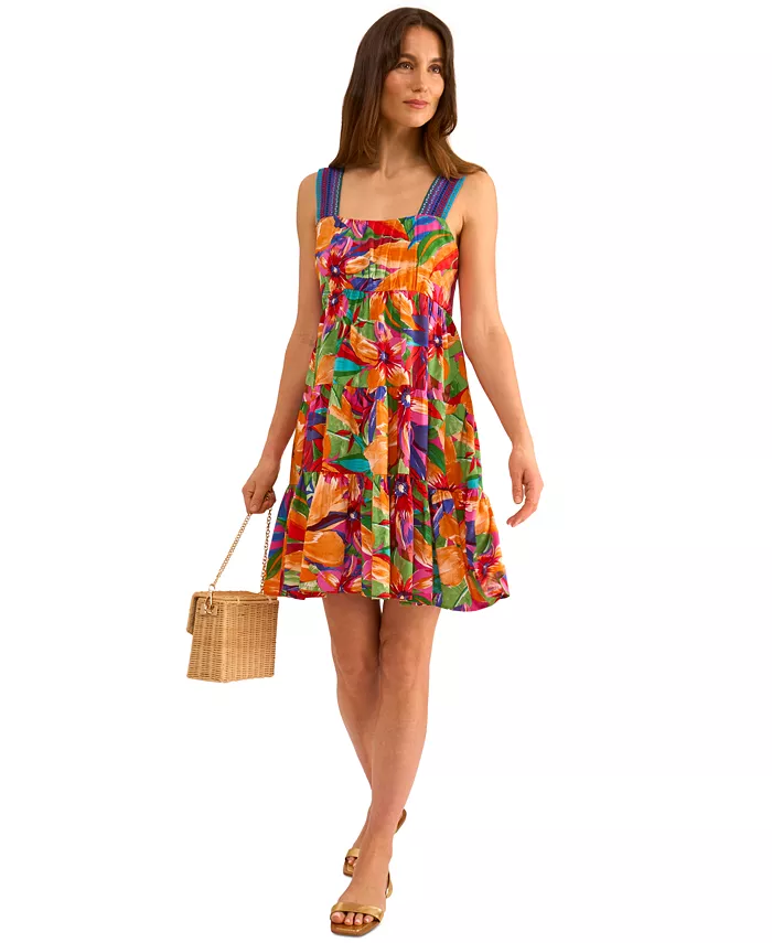 Vince Camuto Women's Sleeveless Tiered Floral Mini Dress Women's Fashion Shoes & Accessories