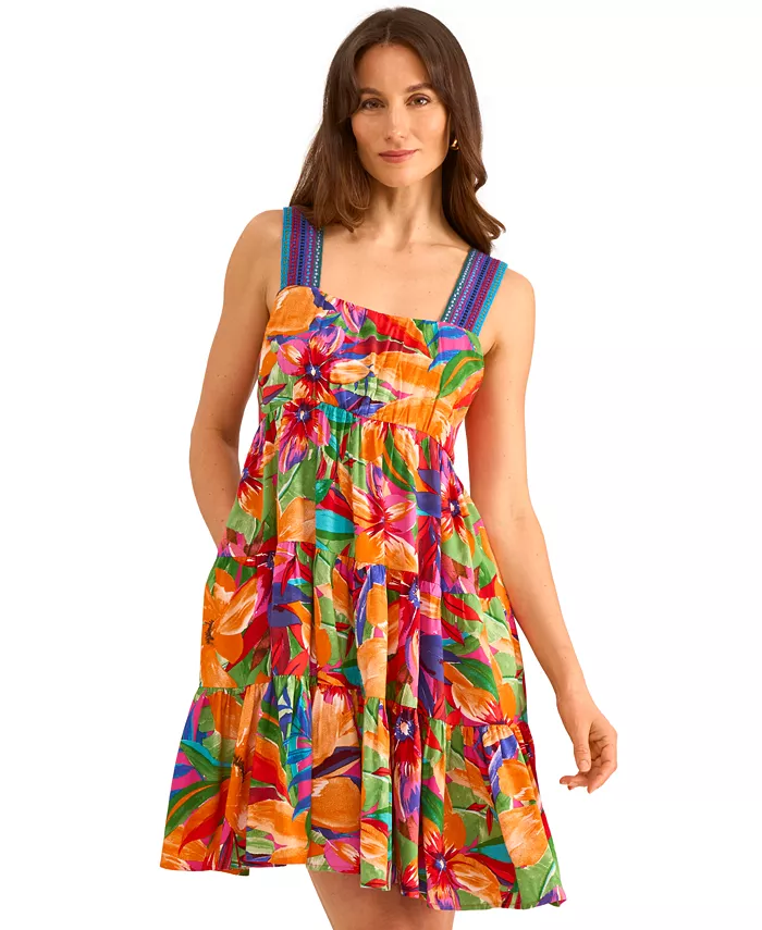 Vince Camuto Women's Sleeveless Tiered Floral Mini Dress Women's Fashion Shoes & Accessories