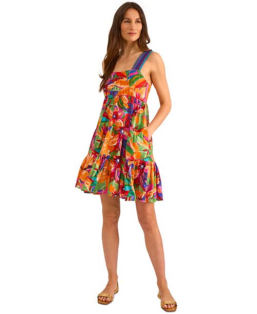 Vince Camuto Women's Sleeveless Tiered Floral Mini Dress Women's Fashion Shoes & Accessories