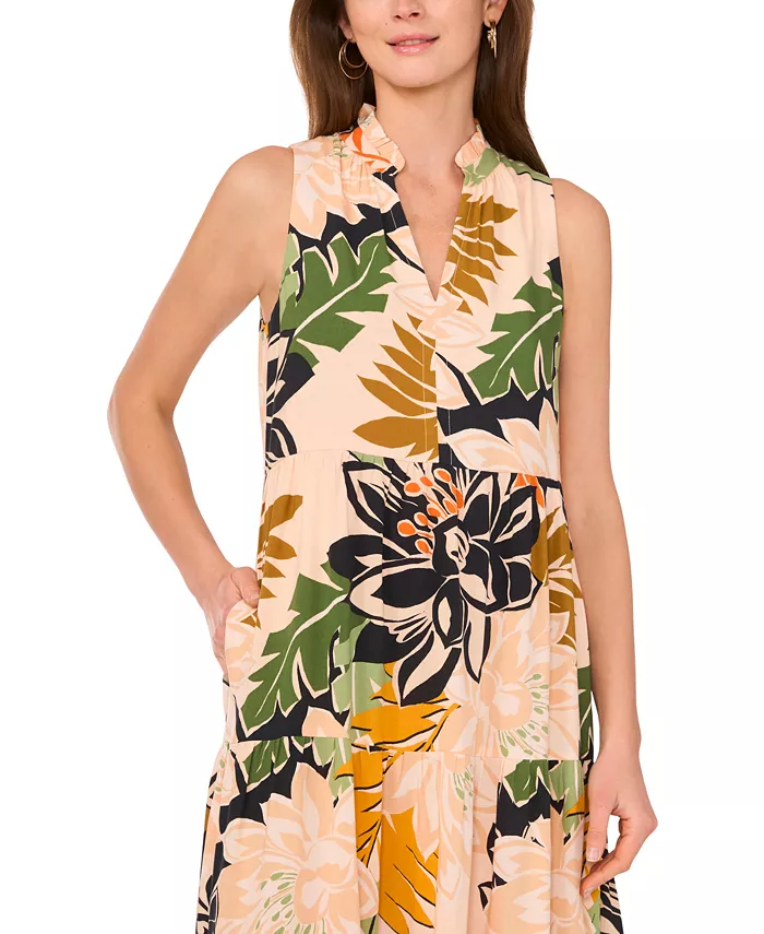 Vince Camuto Women's Sleeveless Tiered Maxi Dress Women's Fashion Shoes & Accessories