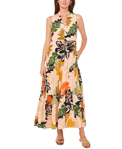 Vince Camuto Women's Sleeveless Tiered Maxi Dress Women's Fashion Shoes & Accessories