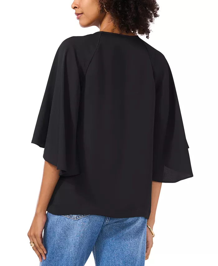 Vince Camuto Women's Split-Neck 3/4-Angel-Sleeve Blouse Women's Fashion Shoes & Accessories