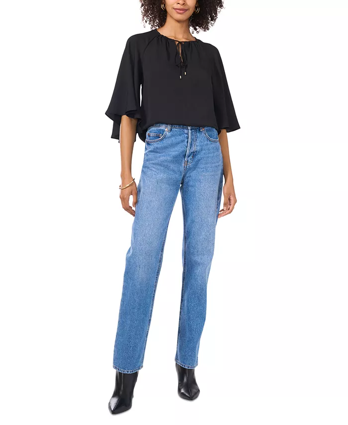 Vince Camuto Women's Split-Neck 3/4-Angel-Sleeve Blouse Women's Fashion Shoes & Accessories