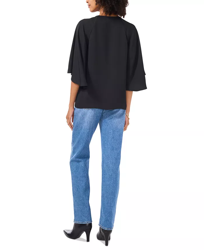 Vince Camuto Women's Split-Neck 3/4-Angel-Sleeve Blouse Women's Fashion Shoes & Accessories