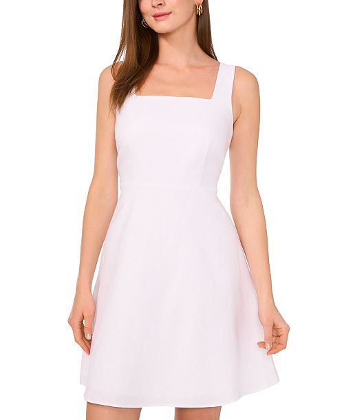 Vince Camuto Women's Square-Neck Linen-Blend Dress Women's Fashion Shoes & Accessories