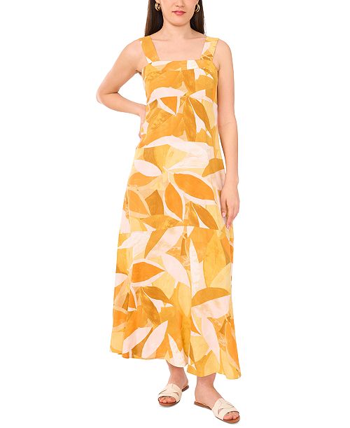 Vince Camuto Women's Square-Neck Smocked-Back Sleeveless Maxi Dress Women's Fashion Shoes & Accessories