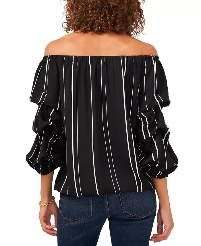 Vince Camuto Women's Striped Off-The-Shoulder Bubble 3/4-Sleeve Tie-Front Blouse Women's Fashion Shoes & Accessories