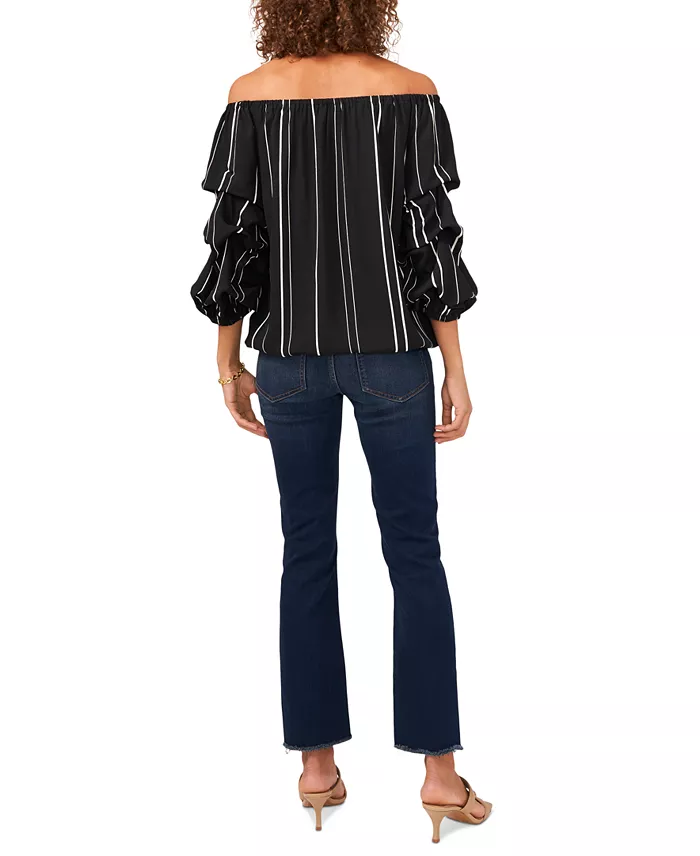 Vince Camuto Women's Striped Off-The-Shoulder Bubble 3/4-Sleeve Tie-Front Blouse Women's Fashion Shoes & Accessories