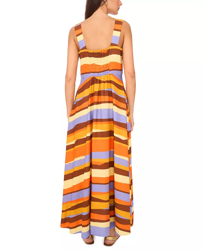 Vince Camuto Women's Striped Square-Neck Maxi Dress Women's Fashion Shoes & Accessories